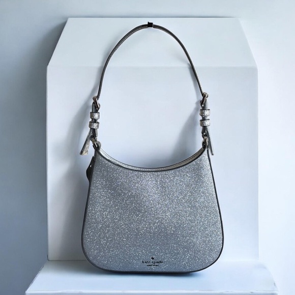 NWT Kate Spade Lunar High Glimmer Glitter Silver Shoulder Bag! NEW! - Picture 3 of 13